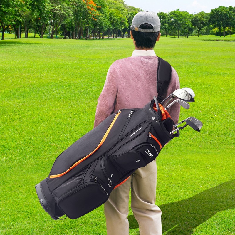 Golfkärrybägi 14-osainen jakaja 13 taskua 600D polyesterikangas musta-oranssi