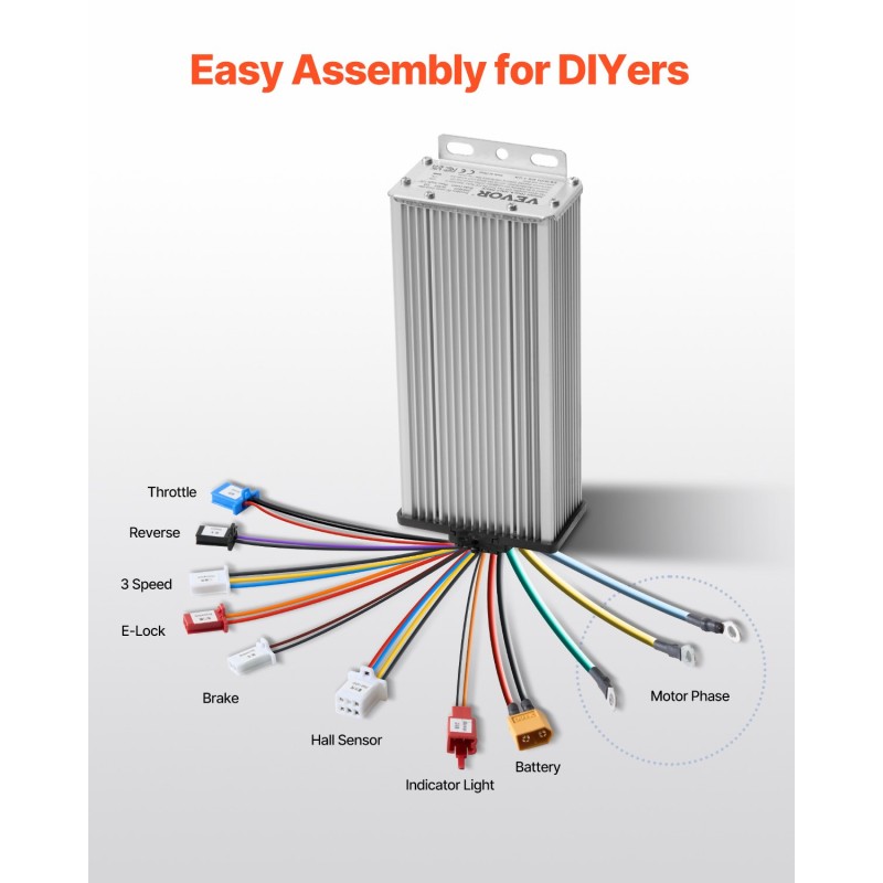 Harjaton 48V 1800W tasavirtamoottoripaketti kuparikäämityksellä päivitetyllä ohjaimella ja jalkakaasulla