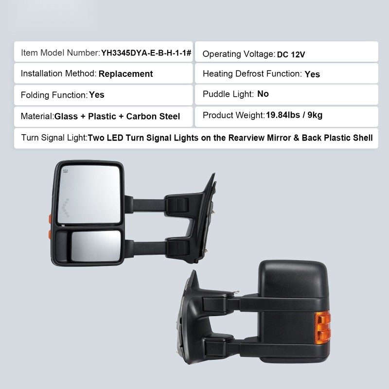 Vetomeilit pari lasi muovi hiiliteräs sähköllä säädettävät lämmitettävät suuntavilkulla 1999–2007 Ford F250-F550