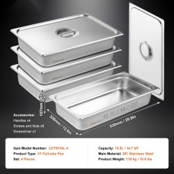 Höyrypöytäastiasetti ruostumattomasta teräksestä täysikokoinen 4 kpl 4 tuuman syvä kannella