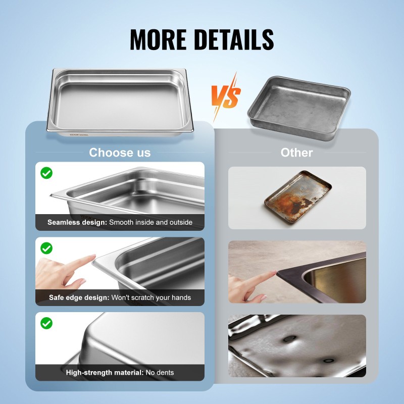 Täysikokoiset höyrypannut 201 ruostumatonta terästä 6 kpl 67 mm syvät ammattikeittiöön