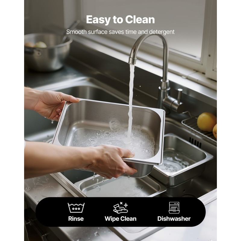 Höyryastia ruostumatonta terästä 1/2-kokoinen 98 mm 6 l 6 kpl