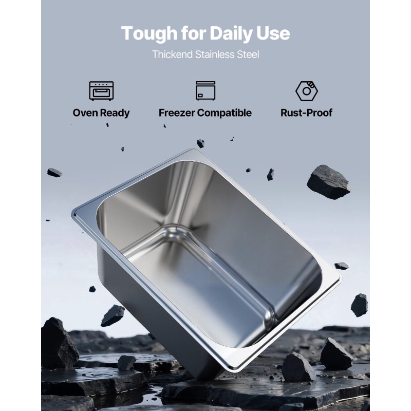 Ruostumaton teräs GN-astia puolikokoinen 148 mm syvä 9 litraa kansilla 2 kappaletta