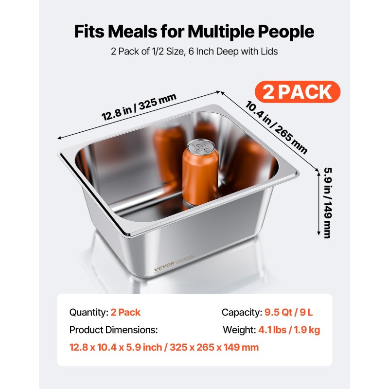 Ruostumaton teräs GN-astia puolikokoinen 148 mm syvä 9 litraa kansilla 2 kappaletta