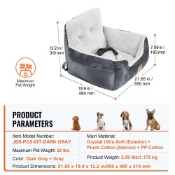 Koiran turvaistuin autoon harmaa plyysipinta irrotettava päällinen alle 9,1 kg