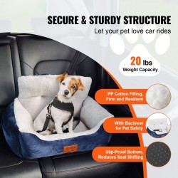 Koiran auton turvaistuin korkea selkä puuvillatäyte tummansininen harmaa pienille koirille