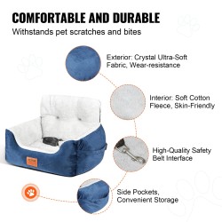 Koiran auton turvaistuin korkea selkä puuvillatäyte tummansininen harmaa pienille koirille