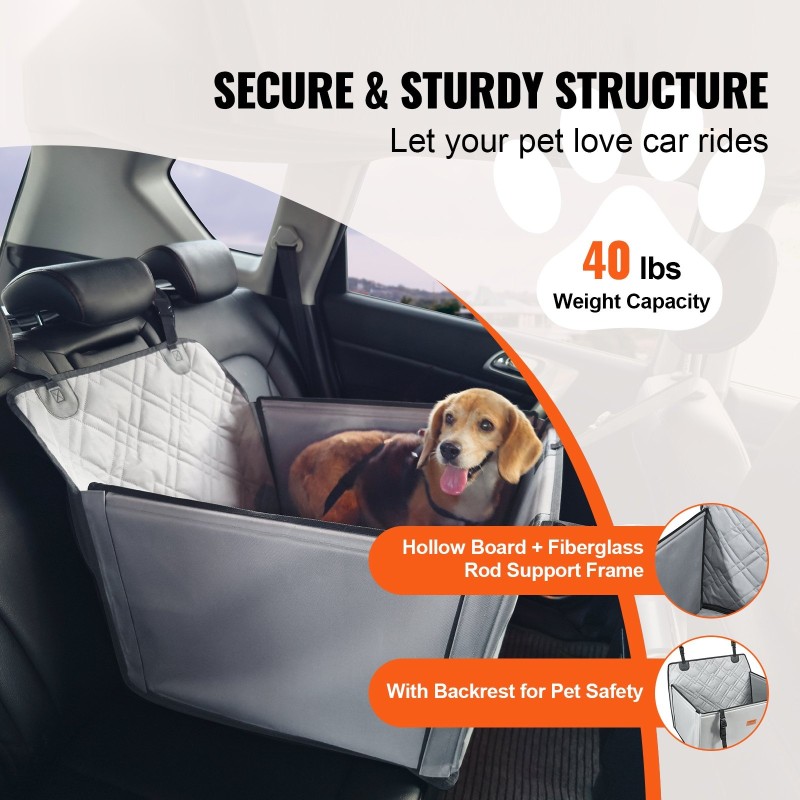 Koiran turvaistuin takapenkille 600D Oxford-kangas harmaa tukevalla rungolla enintään 40 paunaa