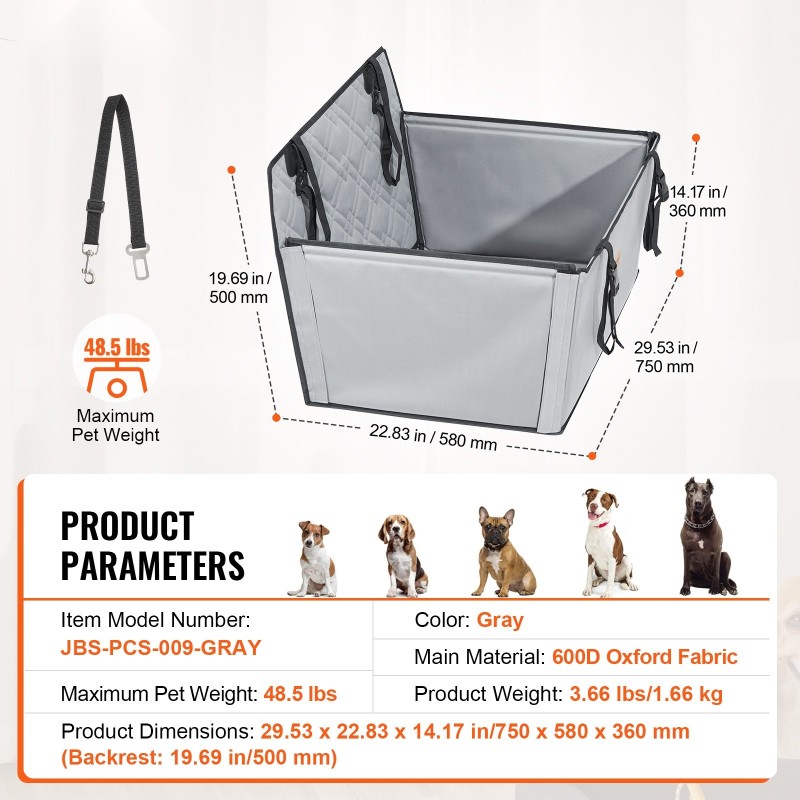 Autopenkki koiralle 600D Oxford kangas vesitiivis takapenkille irrotettava päällinen