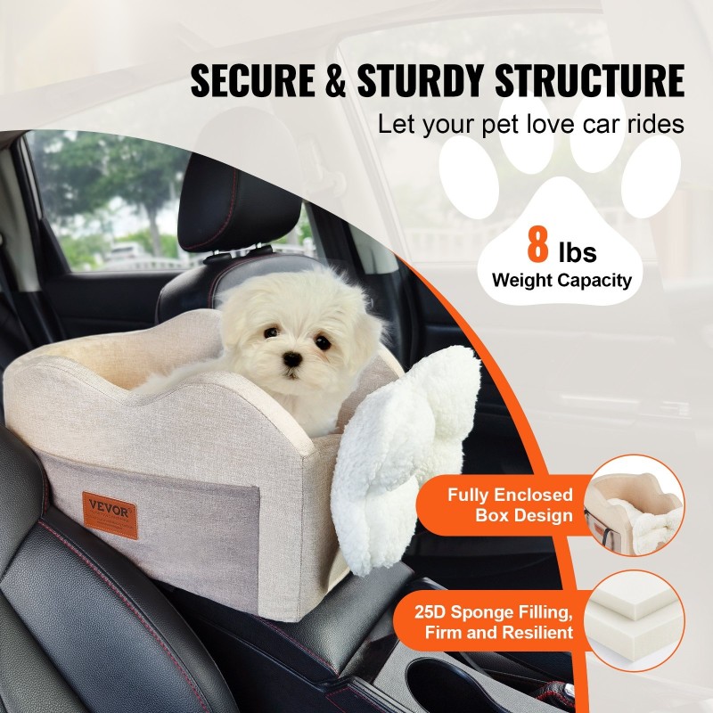 Keskikonsolin koiran istuin vedenpitävästä Oxford-kankaasta vaaleanruskea säädettävillä hihnoilla