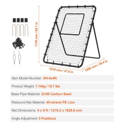Palautusverkko baseballiin ja softballiin 122x183 senttimetriä polyeteeniverkko hiiliteräsrunko