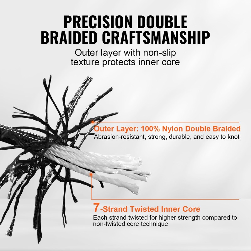 Punottu nailonköysi 5 mm 76,2 m musta muovikela murtolujuus 3,20 kN