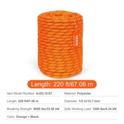 Polyesteriköysi 12,7 mm 67 m 48-säikeinen kaksinkertainen punos arboristitöihin