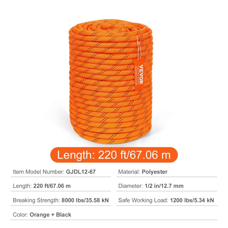 Polyesteriköysi 12,7 mm 67 m 48-säikeinen kaksinkertainen punos arboristitöihin