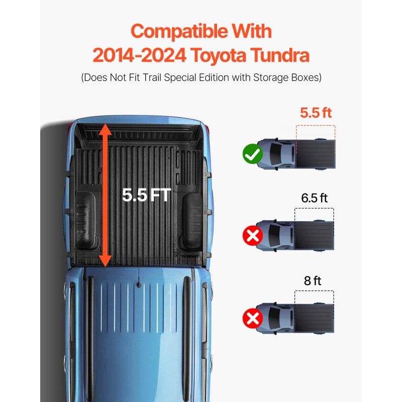 Alumiininen kolmiosainen lavakate Toyota Tundra 2014–2024 Fleetside 67 tuuman lyhyt lava