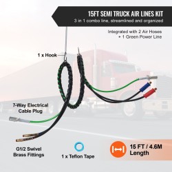 Paineilmaletkusarja kolmiosainen 4,6 m kumiletku ja 7-napainen virtajohto