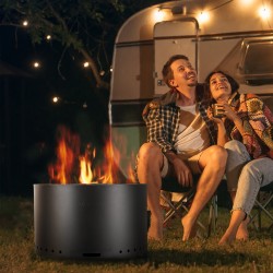 Puupolttoinen savuton tulipesä sisäosa ruostumatonta terästä 71 cm ulkokäyttöön