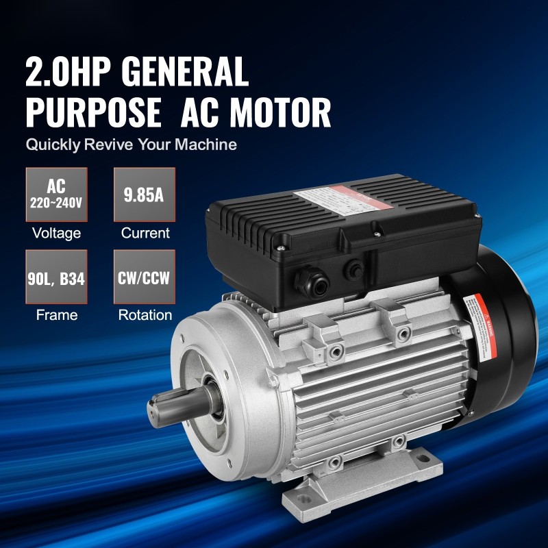 Sähkömoottori 1,5kW 1400r/min 220–240V yksivaiheinen 24mm uritettu akseli B34-asennus