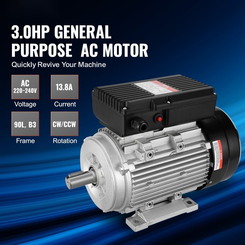 Sähkömoottori 2,2kW 2800rpm yksivaiheinen 220–240V 13,8A 24mm uritettu akseli B3 runko