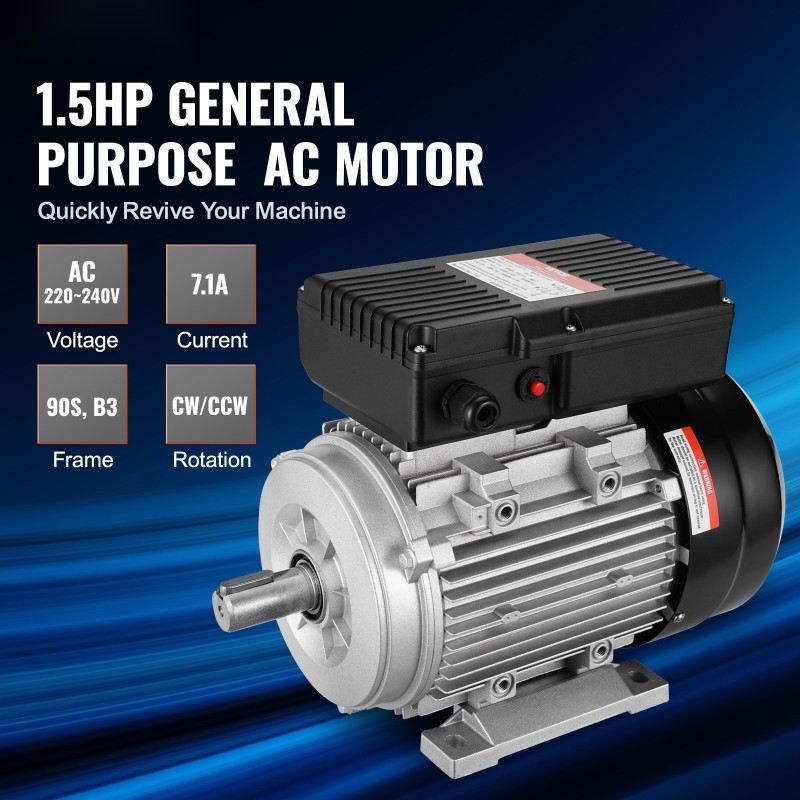 Teräskuorinen yksivaiheinen 1,1 kW vaihtovirtamoottori 220–240 V 2800 kierrosta 24 mm kiila-akseli