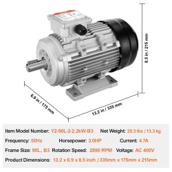 Sähkömoottori 2,2 kW 3-vaiheinen 400 V 2890 kierrosta minuutissa 24 mm akseli
