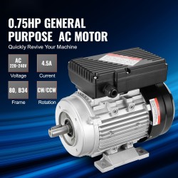 Yksivaiheinen sähkömoottori 0,55 kilowattia 1400 kierrosta minuutissa 220–240 volttia 19 millimetrin akseli