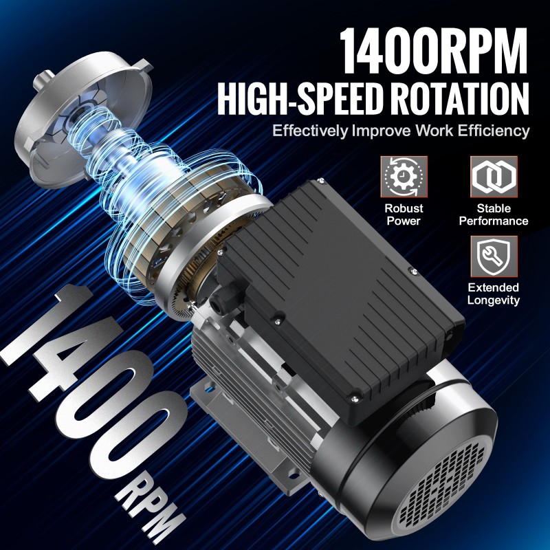 Yksivaiheinen sähkömoottori 0,55 kilowattia 1400 kierrosta minuutissa 220–240 volttia 19 millimetrin akseli