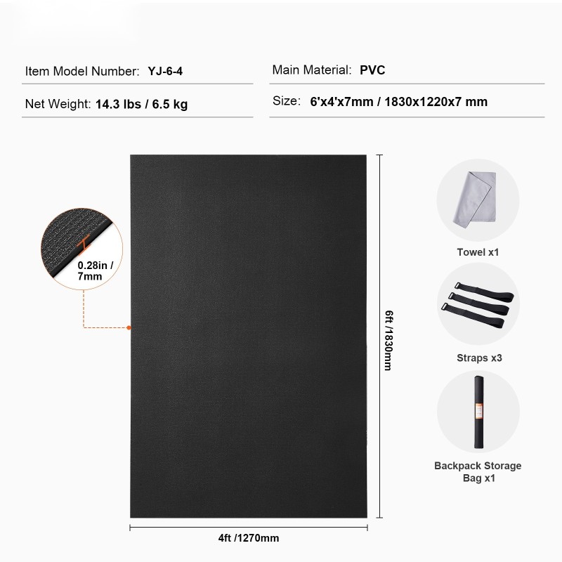 Harjoitusmatto PVC-materiaali 1830x1220 mm liukumaton paksu 1-2 hengelle