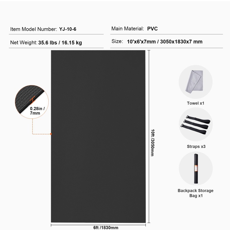 Harjoittelumatto PVC 3050x1830 mm liukumaton paksu jooga pilates