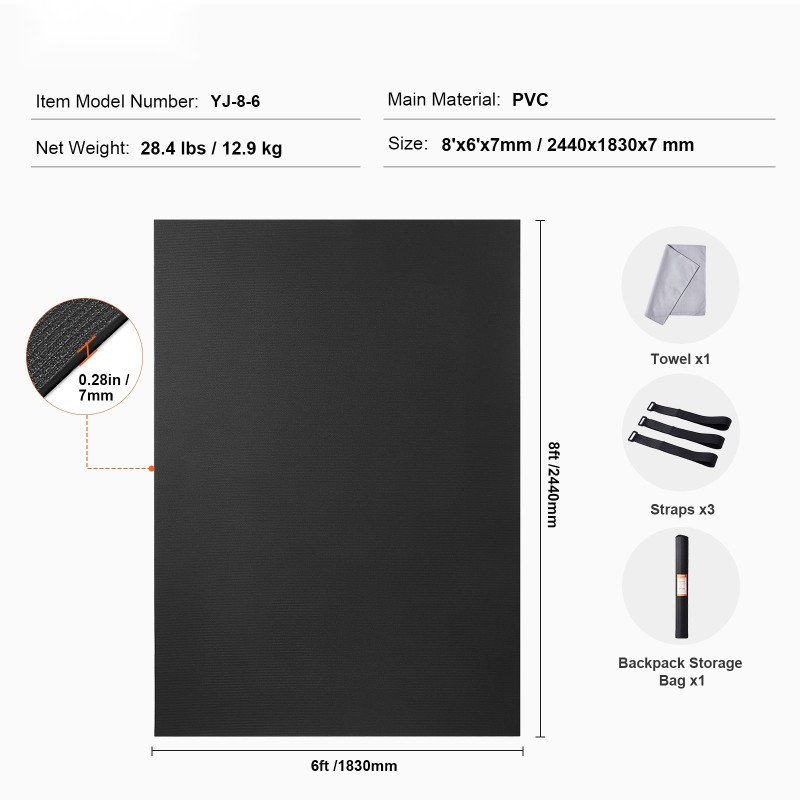 Harjoitusmatto PVC 2440x1830 mm liukumaton sopii 2-3 käyttäjälle