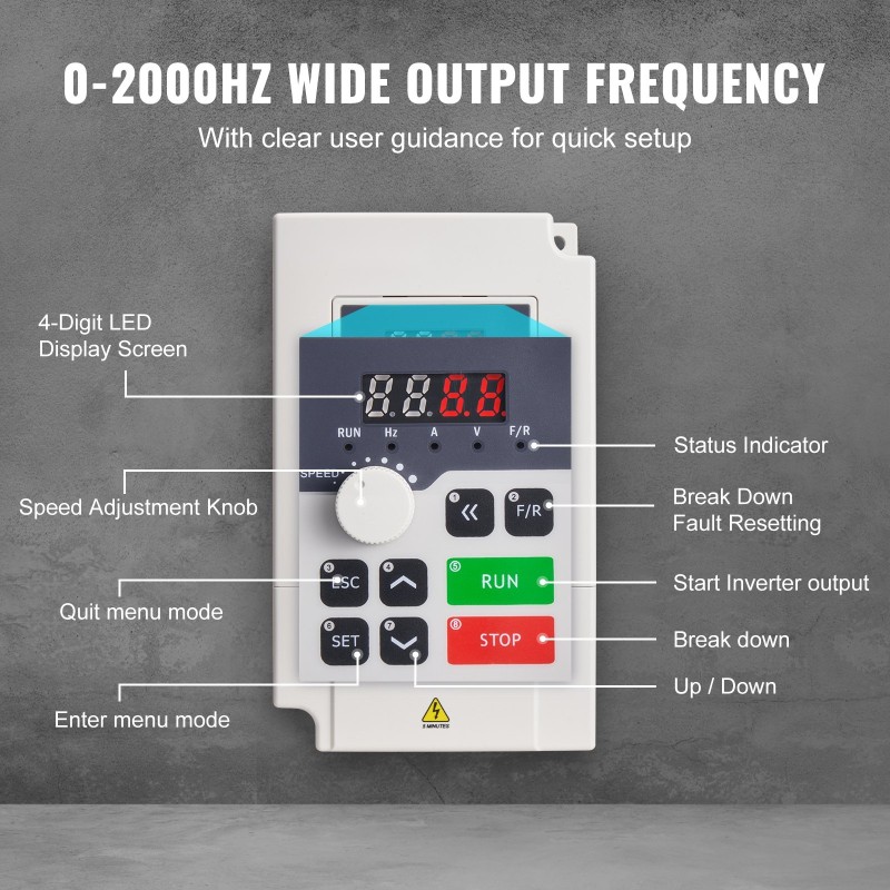 Taajuusmuuttaja 3 kilowattinen yksi- tai kolmivaiheinen 220 voltin syöttö 0-220 voltin lähtö