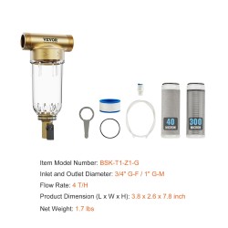 Koko talon esisuodatin porakaivovedelle 316L-ruostumaton 40+30 µm 3/4 ja 1 tuuman liitännät