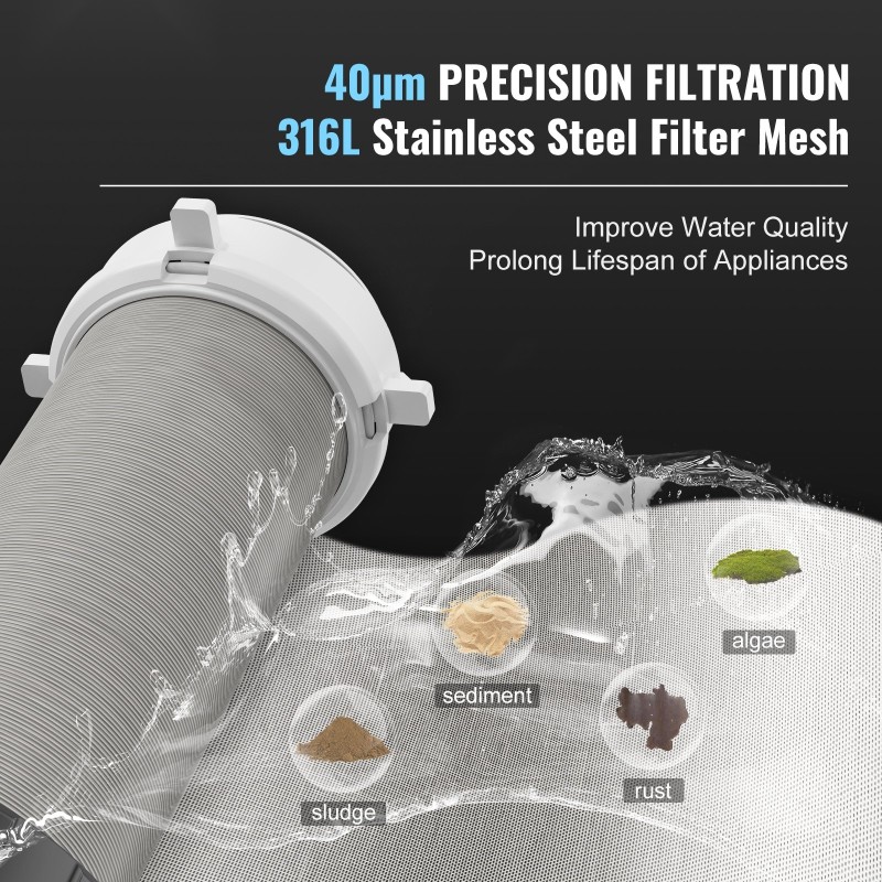 Koko talon esisuodatin kaivovedelle 40 mikronin 4 T/H virtausnopeudella itsehuuhtelulla