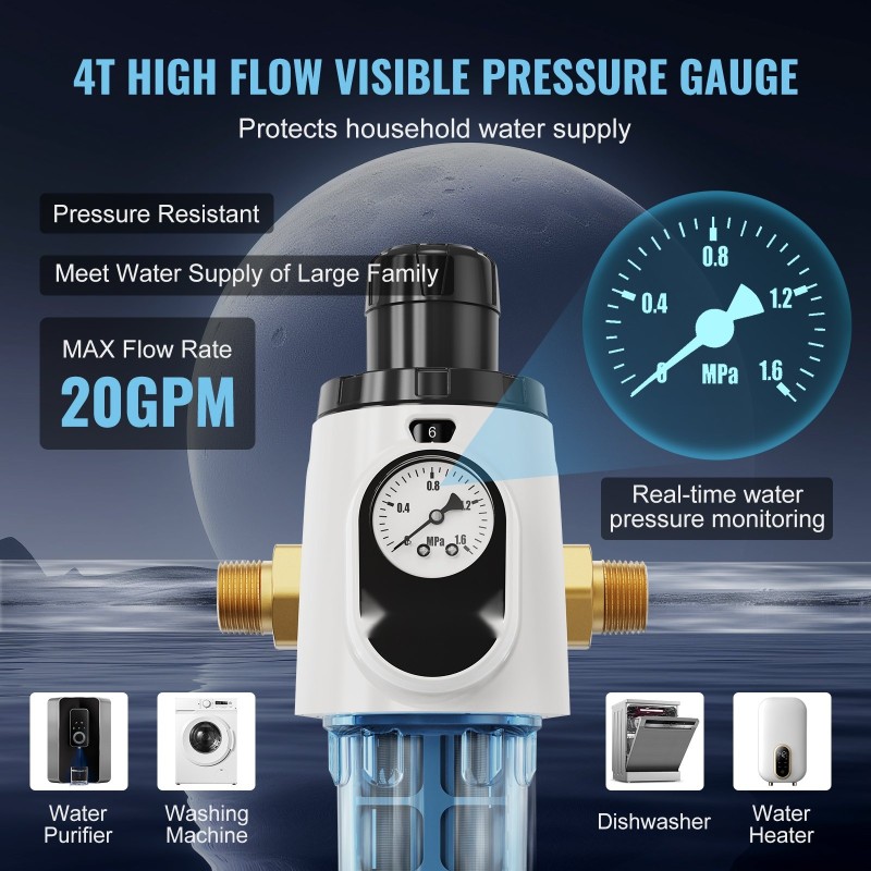 Koko talon esisuodatin kaivovedelle 40 mikronin 4 T/H virtausnopeudella itsehuuhtelulla