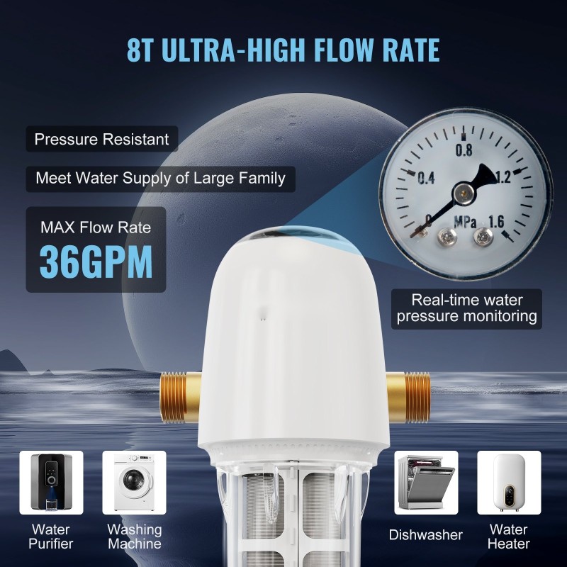 Koko talon sedimenttisuodatin porakaivovedelle 40 mikronin automaattinen vastavirtahuuhtelu