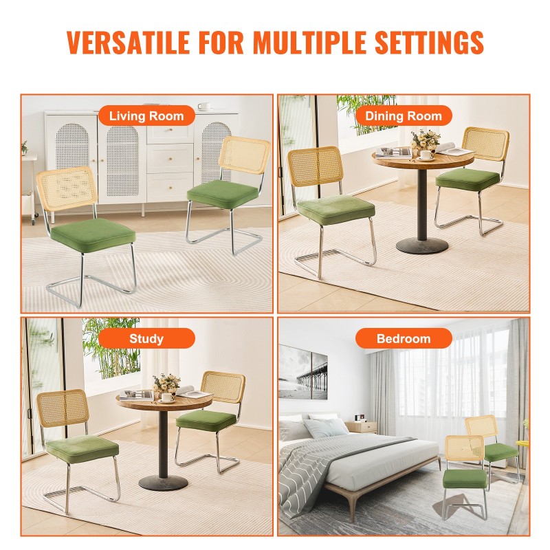 Rottinkituolit 2 kpl muovirottinki samettiverhoillut vihreät metalliset kelkkarungot