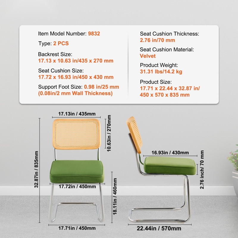 Rottinkituolit 2 kpl muovirottinki samettiverhoillut vihreät metalliset kelkkarungot