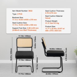 Rottinkituolisetti 2 kpl samettiverhoiltu istuin rottinkiselkänojalla metallinen kantileverrunko