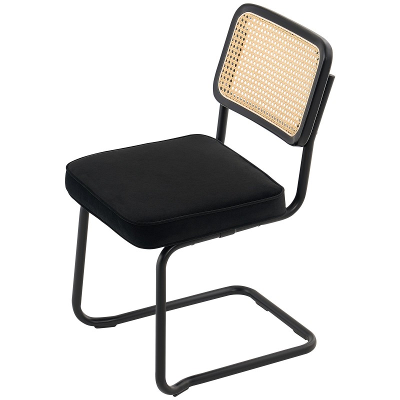 Rottinkituolisetti 2 kpl samettiverhoiltu istuin rottinkiselkänojalla metallinen kantileverrunko