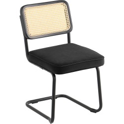 Rottinkituolisetti 2 kpl samettiverhoiltu istuin rottinkiselkänojalla metallinen kantileverrunko