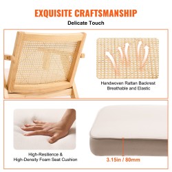 Rottinkituoli PE-rottinkisellä selkänojalla pehmustettu istuin käsinojalla massiivipuurunko ruokailuun ja olohuoneeseen