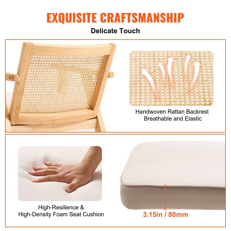 Rottinkituoli PE-rottinkisellä selkänojalla pehmustettu istuin käsinojalla massiivipuurunko ruokailuun ja olohuoneeseen