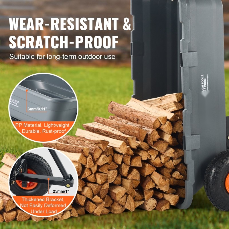 Kippikärry polyestekorilla ja teräsrungolla 10 tuuman pyörillä muuntuva aisa 600 paunan kantavuudella