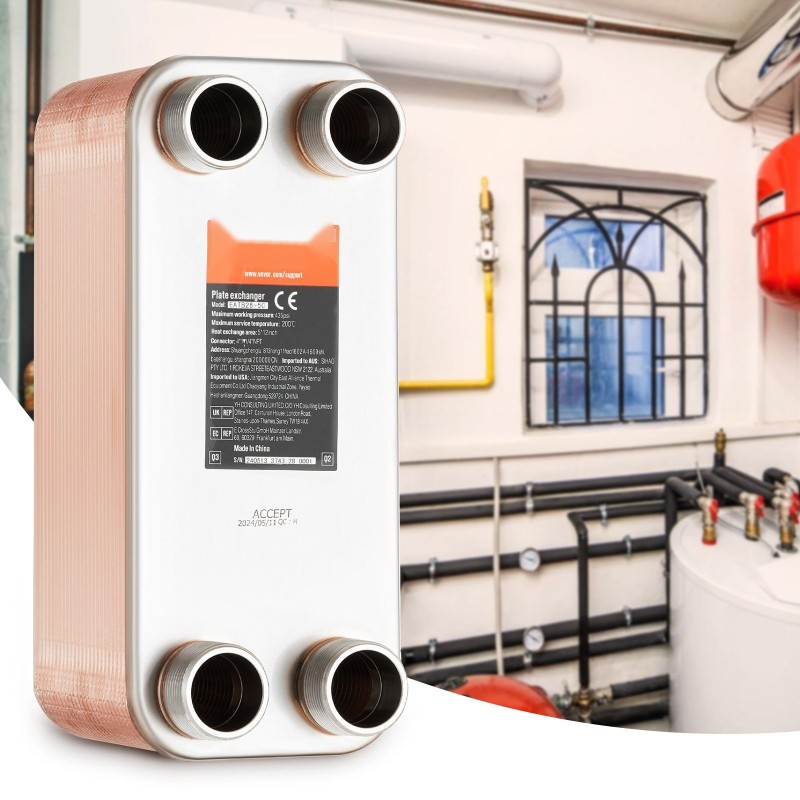 Juotettu levylämmönvaihdin 127x305 mm 50 levyä 304 ja 316 ruostumaton teräs lattialämmitykseen