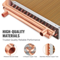 Vesi-ilma lämmönvaihdin kuparinen 45,7 x 50,8 cm 3-rivinen 242 lamellia