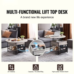 Nostokannellinen pyöreä sohvapöytä lastulevy ja teräsrunko halkaisija 90 cm tummanharmaa