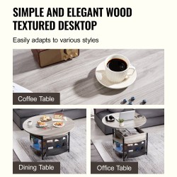 Nostokannellinen pyöreä sohvapöytä lastulevy ja teräsrunko halkaisija 90 cm tummanharmaa