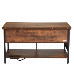 Nostettava sohvapöytä 100 x 50 cm teräsrunko lastulevy säilytystiloilla virtapaneelilla ruskea