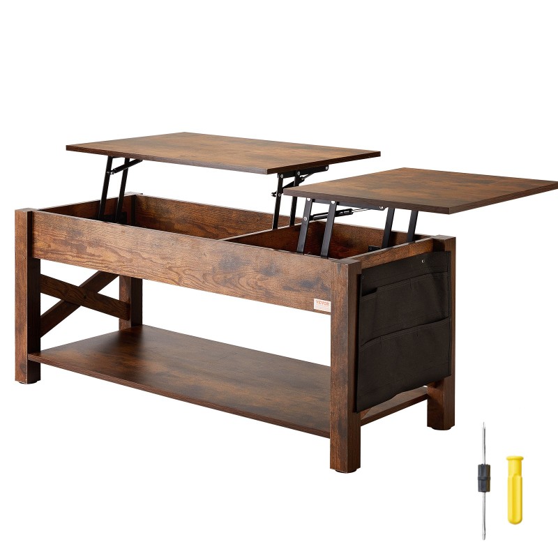 Sohvapöytä nostettava teräsrunko lastulevy 1200 mm ruskea säilytyksellä