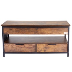 Nostettava sohvapöytä lastulevy teräsrunko 100 x 49 cm ruskea USB-portit värivalo